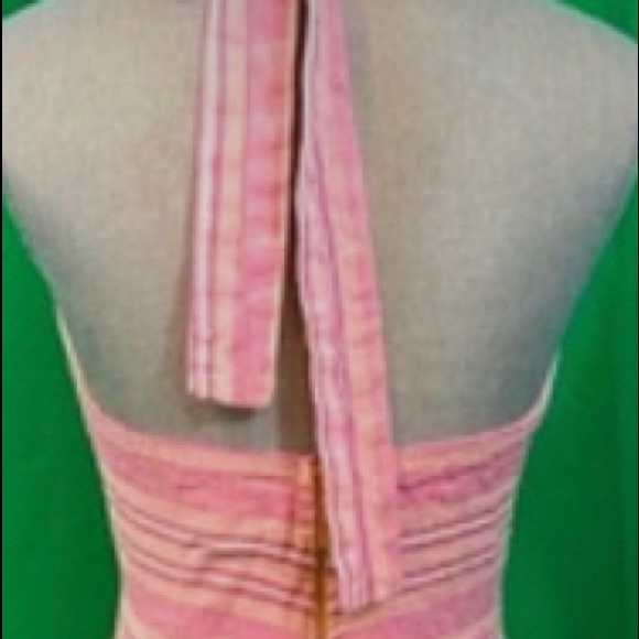 NWOT VENUS PINK/WHITE LINEN STRIPPED HALTER MAXI DRESS - Picture 2 of 10